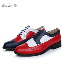 Genuine cow leather brogue casual designer vintage lady flats shoes handmade oxs - £63.48 GBP