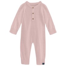 Kickee kids' bamboo knitted henley romper Baby Rose - $52.00