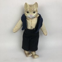 Vintage 12&quot; Cat Doll Ceramic Head And all 4 Paws w  Cloth Body Removable Clothes - £55.05 GBP