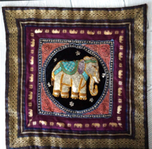 Thai Silk Elephant Pillow Cover Pair Bead Sequin Embellished 16&quot; x 16&quot; Zip Close - £33.64 GBP