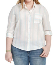 Style &amp; Co Womens Plus Size Striped Shirt, 3X, White - £33.00 GBP