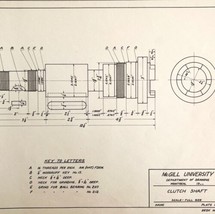 McGill University Clutch Shaft 1965 Mechanical Drawing Print Engineering... - $29.99