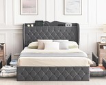 Full Size Bed Frame,Metal Bed Frame With Velvet Upholstered Headboard,Pl... - $444.99