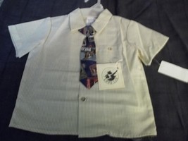 Good Lad Boys Cream Colored Striped Shirt Size 4T with Clip On Tie - $6.50