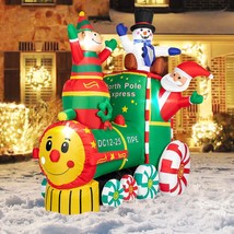 6Ft Height Christmas Inflatable Locomotive With Santa Claus Elf And Snowman Buil - £72.75 GBP