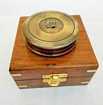 Brass Nautical Poem Antique Compass Maritime 2.5 inch W/Wooden Box - $42.06
