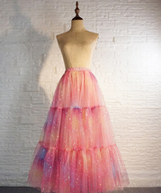Rainbow Color Layered Long Tulle Skirt Women Plus Size Fluffy Sparkly Tulle Skir image 4