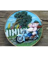 Cadona Vintage Ceramic 3D Plate Greaser Pigs Riding a Hog Motorcycle Cho... - $44.50