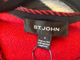 ST. JOHN Black Label Red &amp; Black Knit Hook Front Long Sleeve Jacket Sz 6... - $346.40