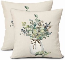 Aportt Spring Summer Leaf Pillow Covers 20X20 Inch Watercolor Eucalyptus Leaves - £16.76 GBP