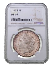 1879-S $1 Morgan Dollaro Selezionato By NGC Come MS-64, Nice Rosy Tonificante - £156.37 GBP