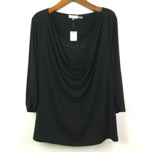 Calvin Klein Womens Medium Black Sequins Scoop Neck  Ruched Long Sleeves Top NEW - £24.43 GBP
