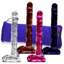 LeLuv Dildo 8 Inch Glass Veiny Shaft with Balls with Premium Padded Pouch - £25.64 GBP+