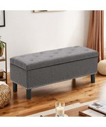 Storage Ottoman Bench with Wood Legs - Upholstered Bedroom Seat Darkgrey - €139,80 EUR