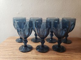 Vintage Set Of 7 Libbey Duratuff Dusky Blue Glass Gibraltar Water Glass - £47.95 GBP