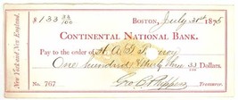 1875 Continental National Bank check Boston MA Phippens ephemera - £11.15 GBP