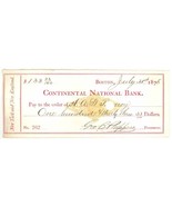1875 Continental National Bank check Boston MA Phippens ephemera - $14.00