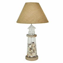 White and Grey Metal Mesh Seashell Filled Lighthouse Table Lamp with Cone Shade - £77.86 GBP