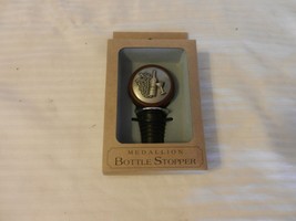 Pewter Medallion With Wood Wine Liquor Bottle Stopper With Wine Bottle &amp;... - $25.00