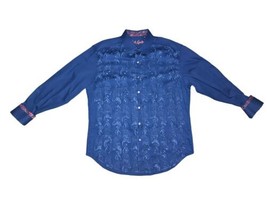 Robert Graham Mens Blue Embroidered Paisley Casual Button Up Designer To... - £22.51 GBP