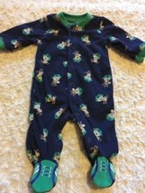 Child Of Mine Boys Navy Blue Green Monkeys Football Fleece Long Pajamas NEWBORN - $4.41