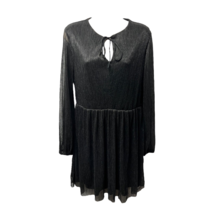 Xhilaration Womens Fit &amp; Flare Dress Black Metallic Sheer Keyhole Long Sleeve M - £15.17 GBP