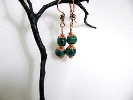 Malachite and Copper Bead Earrings RKMixables Copper Collection RKM337 - £11.79 GBP