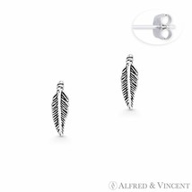 Antique-Finish Bird&#39;s Wing Feather Charm Stud Earrings 925 Sterling Silver Studs - £10.57 GBP