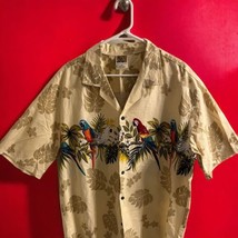 Vintage Winnie Fashion Shirt Mens 2XL Cream Tan Palm Parrots Made Hawaii USA - £14.89 GBP