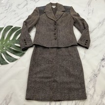 Georgiou Womens Vintage 80s Skirt Suit Size 6 Brown Tweed Leather Trim Academia - £38.14 GBP