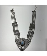 Faux Silver Tone Metal Fringe Teal Stone Bib Necklace - $22.13 CAD