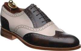 Handmade Black &amp; White Leather Correspondent Wingtips for men two tone men shoes - £139.69 GBP+