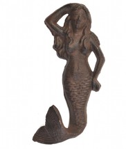 Mermaid Wall Hook Rust Cast Iron Coat Hanger Ocean Nautical Decor 5.75&quot; ... - $8.79