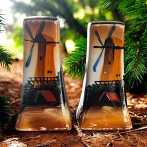 Vintage Japanese Luster  Porcelain  Salt &amp; Pepper Shakers Windmill Orang... - $12.99