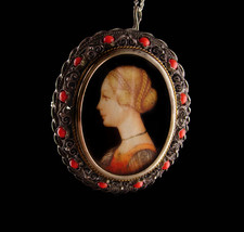 Antique Portrait necklace - 800 silver Miniature Framed renaissance painting bro - £139.45 GBP