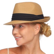 Fedora Straw Sun Hat For Men Women Foldable Roll Up Short Brim Trilby Hat Panama - £33.68 GBP