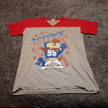 Vintage Looney Tunes Shirt Gray Red Long Football Defense Taz Short Sleeve - $27.67