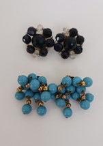 Unbranded Vintage Black Crystal Beaded And Blue Beaded Clip-On Earrings - $151.63 MXN