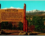 Pike&#39;s Peak Marker Sign Colorado Springs CO UNP Unused Chrome Postcard G3 - $2.92