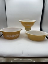 Vintage Pyrex Set Of 3 Bowls 442 And 475 Butterfly Gold, 043 Gold Dish Used Con. - £22.95 GBP