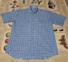 Roper Shirt Mens Cowboy Large Button Up Short Sleeve Western Blue Plaid ... - $10.69