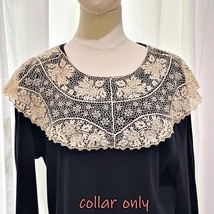 Vintage Ecru Floral Lace Shawl Collar Cottagecore Grannycore Grandama Co... - $14.39