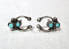 Vintage Zuni Sterling Silver Turquoise Good Luck Horseshoe Earrings K914 - £43.52 GBP