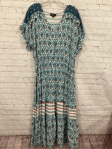 Gigio Womens Large Maxi Dress Blue Green Boho Gypsy Print Ruffles Short ... - $23.38