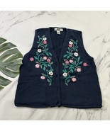 Segue Womens Vintage 90s Sweater Vest Size L Navy Blue Pink Floral Knit - $31.12 CAD