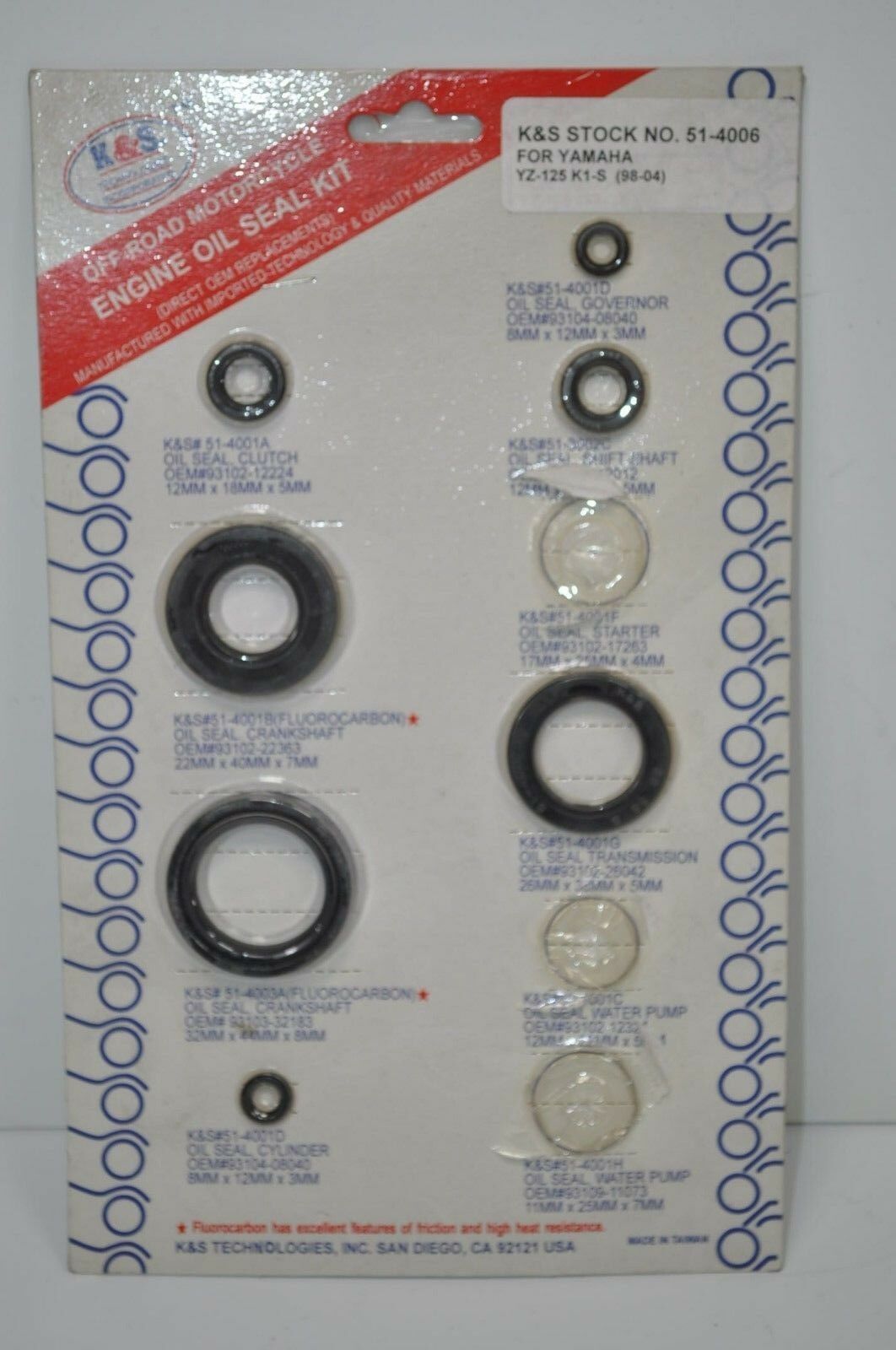 K&amp;S Yamaha YZ125 Partial Engine Oil Seal Kit 51-4006 includes 7 Seals - $19.29