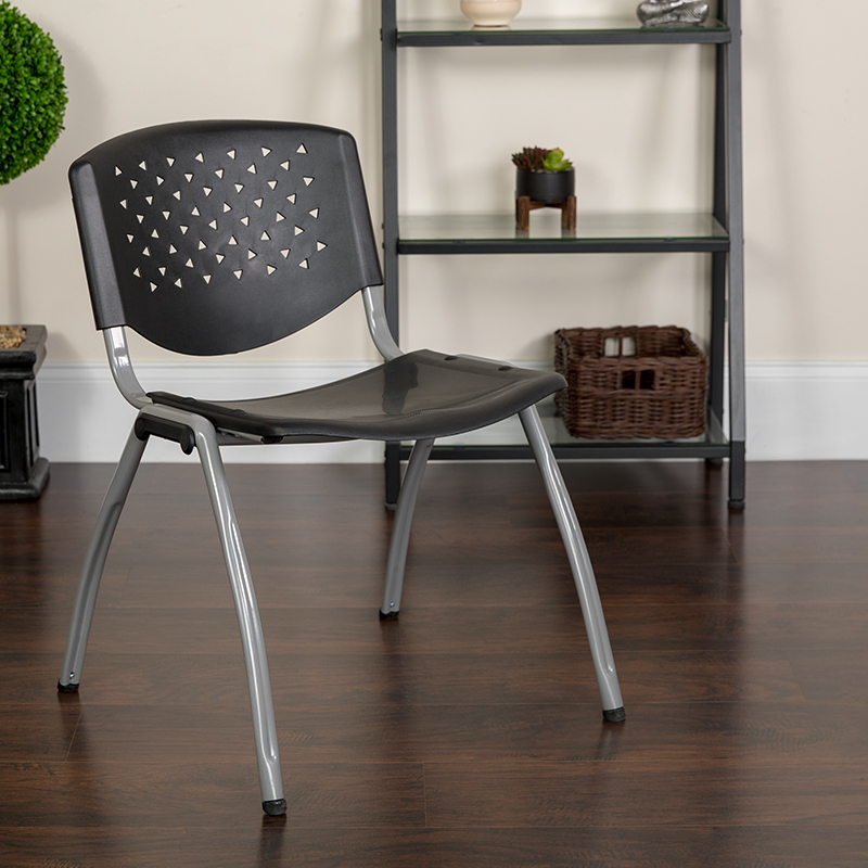 Black Plastic Stack Chair RUT-F01A-BK-GG