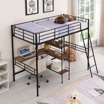 Twin Loft Bed w/ Desk &amp; Shelves, Black - $347.99