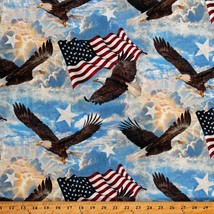 Cotton Soaring Eagles American Flags USA Stars Fabric Print by the Yard D305.42 - £11.02 GBP
