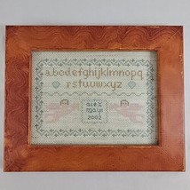 Sampler Linen Embroidery Finished Framed ABC Wood Angels Rustic Multi Co... - $17.95